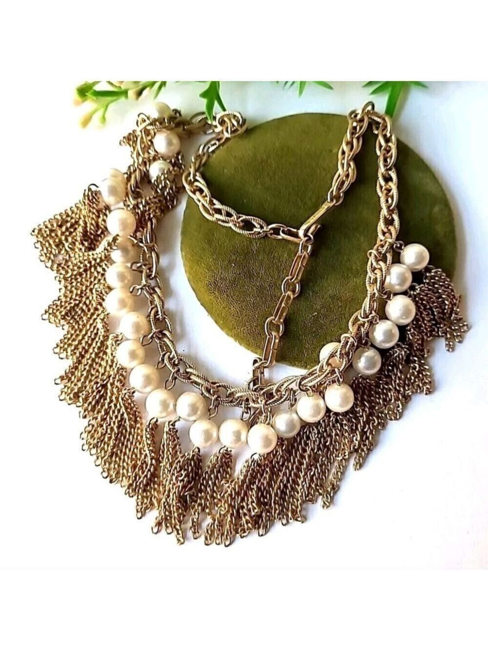 Vintage Coro Gold Tone Faux Pearls Choker Necklace 16" L